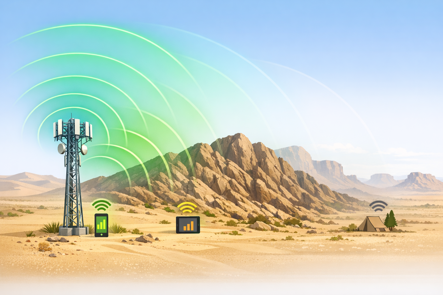 Signal tower showing coverage distribution across terrain